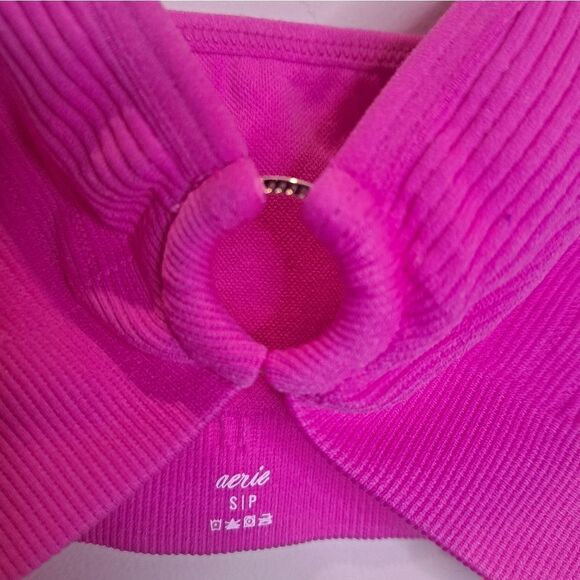 Aerie NWT seamless ring plunge bralette blue ribbed size Small - Picture 3 of 7